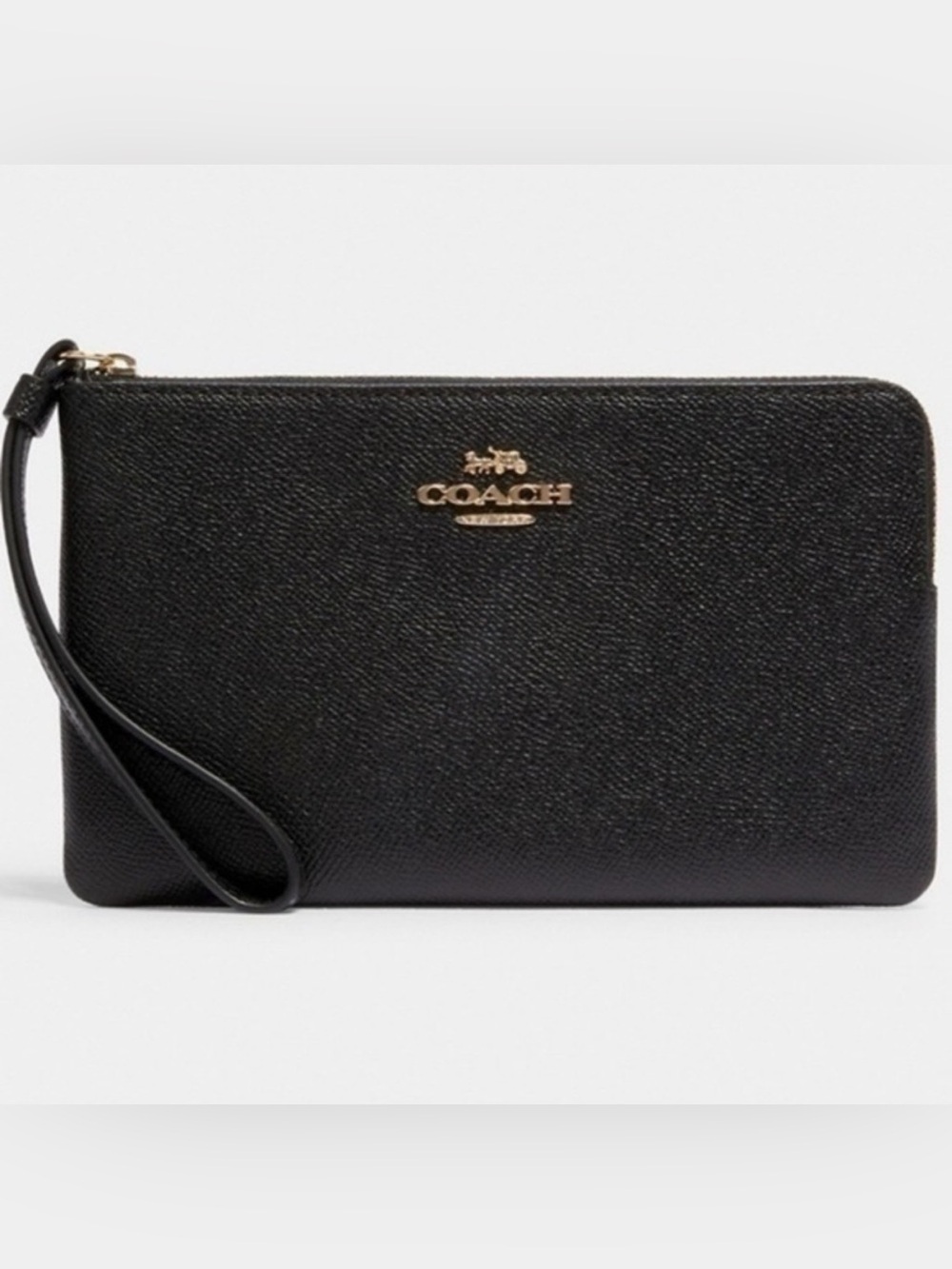 Coach Black Leather Wristlet with Gold Logo